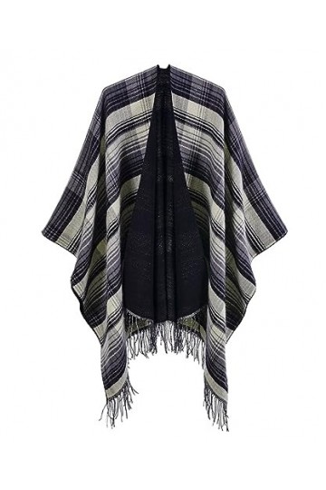 Rayson Châle Femme Hiver Élégant Plaid Cape Franges Poncho Femme Hiver Chaud Ouvert Grandes Écharpe Cachemire dImitation Gri