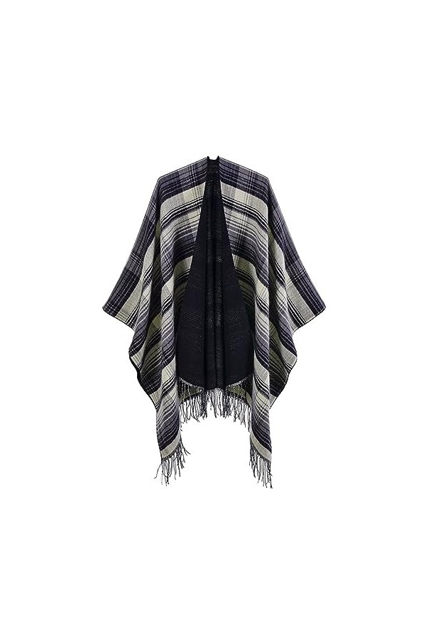 Rayson Châle Femme Hiver Élégant Plaid Cape Franges Poncho Femme Hiver Chaud Ouvert Grandes Écharpe Cachemire dImitation Gri