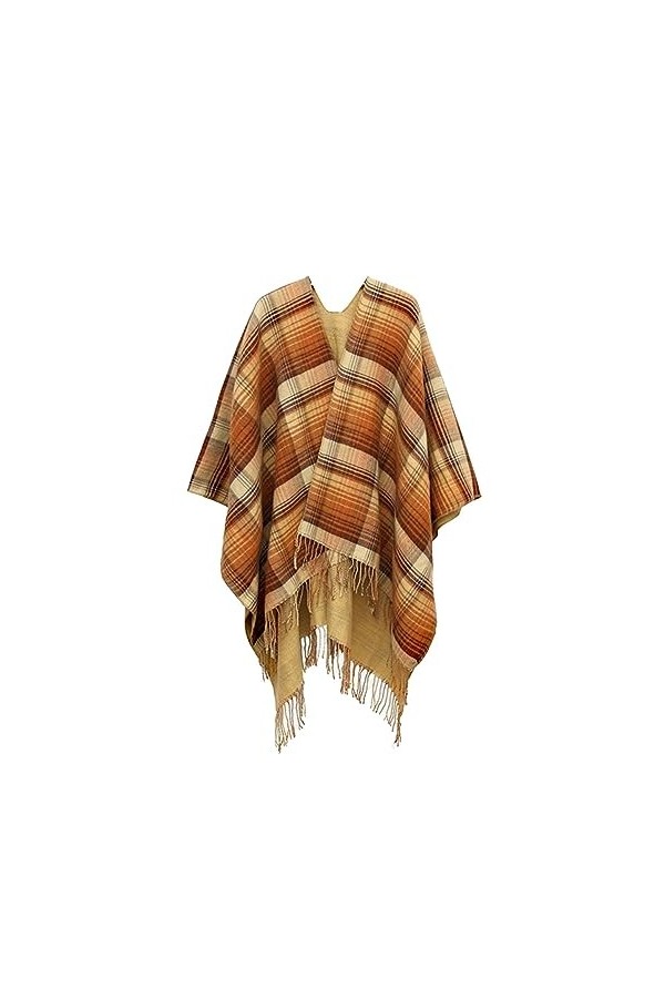 Rayson Châle Femme Hiver Élégant Plaid Cape Franges Poncho Femme Hiver Chaud Ouvert Grandes Écharpe Cachemire dImitation Gri