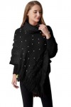 Rayson Femme Poncho Châle à Franges Hiver Tricot à col Montant Mode Elégant avec des Perles Chaud Écharpe Automne Hiver Cadea
