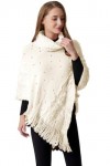 Rayson Femme Poncho Châle à Franges Hiver Tricot à col Montant Mode Elégant avec des Perles Chaud Écharpe Automne Hiver Cadea