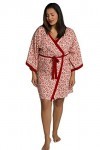 Ulla Popken Kimono Floral, col châle, Ceinture à Nouer Robe de Chambre, Alerte Scarlet, Unique Grande Taille Femme