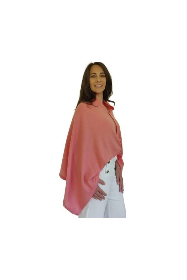 Mimi & Thomas Poncho de voyage en cachemire pur doré avec boutons, corail, taille unique