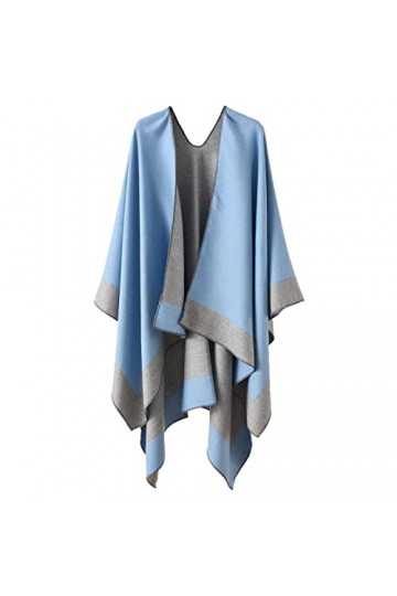 Kuukaas Poncho dhiver chaud pour femme - En tricot - 130 x 160 cm, bleu, 130*160 CM