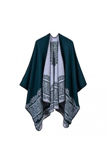 AXZDTH Écharpe pour femme - Poncho vintage - Couleur bloquante - Poncho ouvert à lavant - Couverture dhiver élégante - Pour