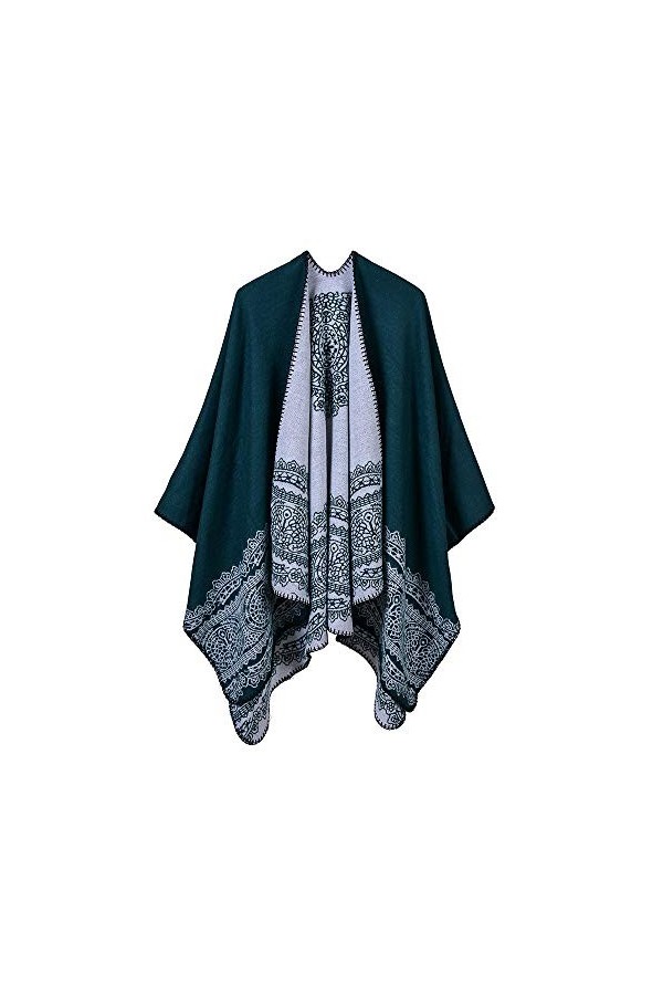 AXZDTH Écharpe pour femme - Poncho vintage - Couleur bloquante - Poncho ouvert à lavant - Couverture dhiver élégante - Pour