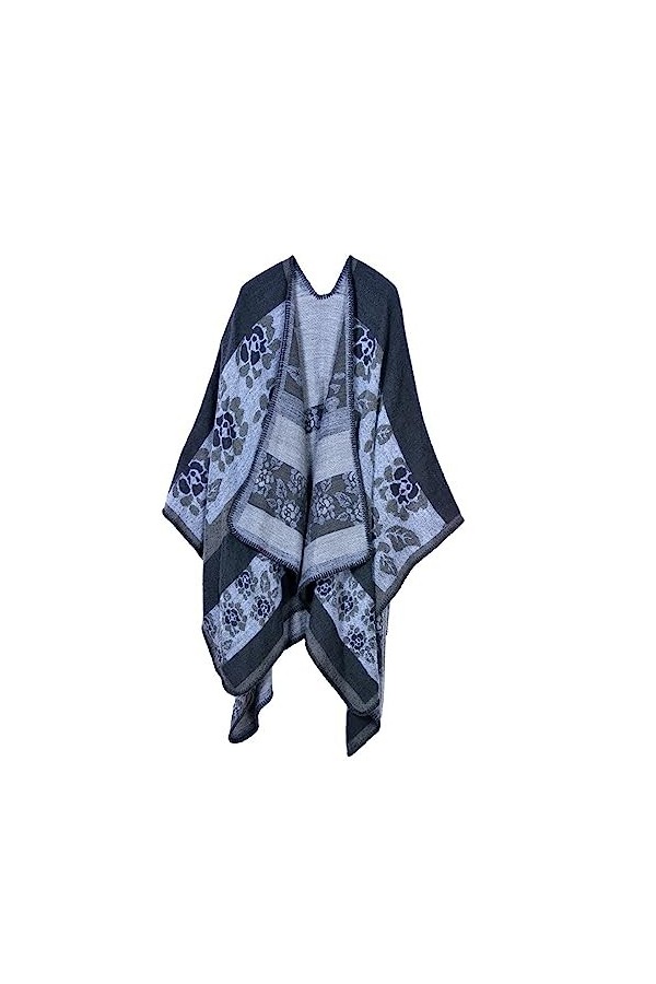 AXZDTH Écharpe pour femme - Poncho vintage - Couleur bloquante - Poncho ouvert à lavant - Couverture dhiver élégante - Pour