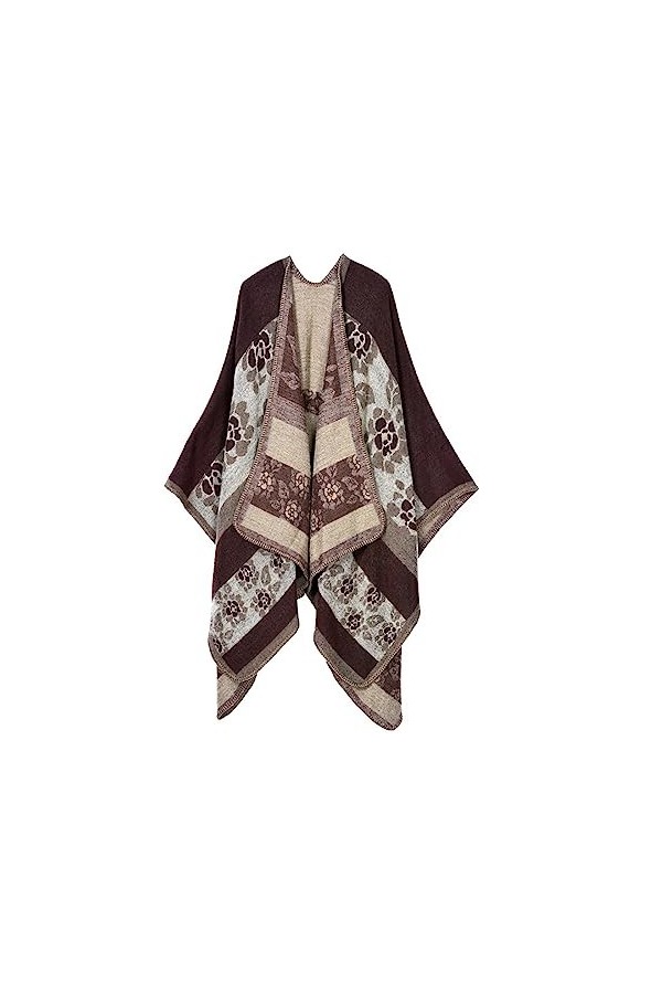 AXZDTH Écharpe pour femme - Poncho vintage - Couleur bloquante - Poncho ouvert à lavant - Couverture dhiver élégante - Pour