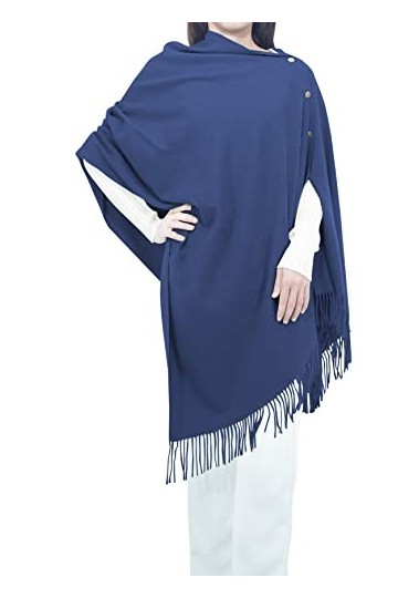 FEOYA Poncho à boutons pour femme - Écharpe chaude pour lhiver - Couverture douce - Épais - Mélange de cachemire - Cardigan 