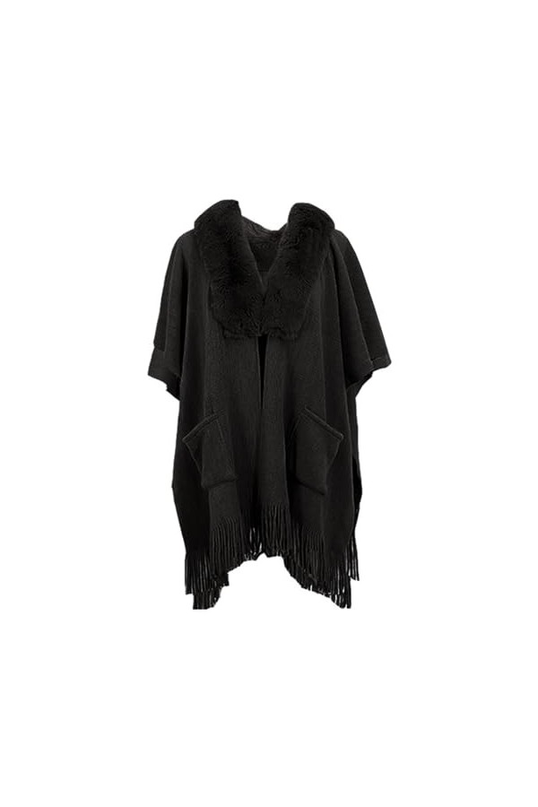 Rayson Poncho Châle Femme Hiver Elégant Pull Cape Poches Poncho Frange Ouvert Chaud Poncho Cape Chaud Tricoté Ponchos Châles,
