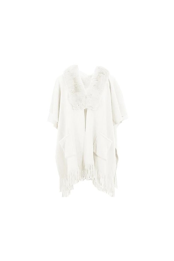 Rayson Poncho Châle Femme Hiver Elégant Pull Cape Poches Poncho Frange Ouvert Chaud Poncho Cape Chaud Tricoté Ponchos Châles,