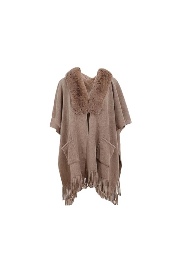 Rayson Poncho Châle Femme Hiver Elégant Pull Cape Poches Poncho Frange Ouvert Chaud Poncho Cape Chaud Tricoté Ponchos Châles,