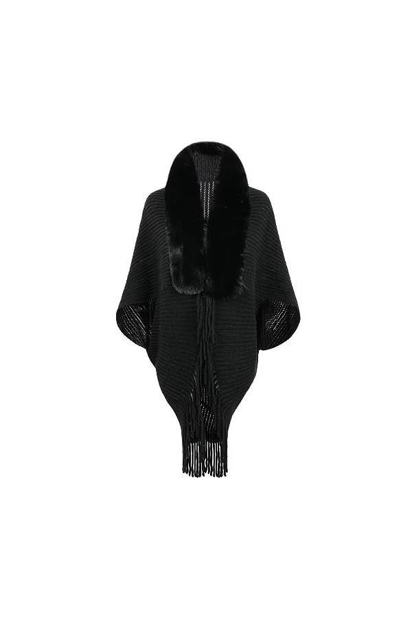 Poncho Cape Front Ouvert avec Col en Fausse Fourrure Femme Poncho dhiver Mode Manteau Cardigan