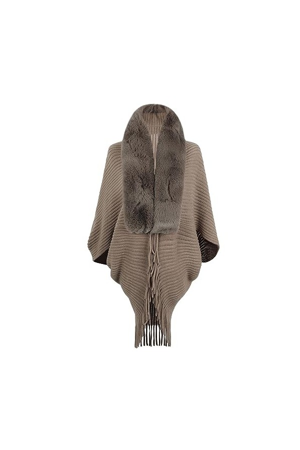Poncho Cape Front Ouvert avec Col en Fausse Fourrure Femme Poncho dhiver Mode Manteau Cardigan