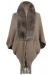 Poncho Cape Front Ouvert avec Col en Fausse Fourrure Femme Poncho dhiver Mode Manteau Cardigan