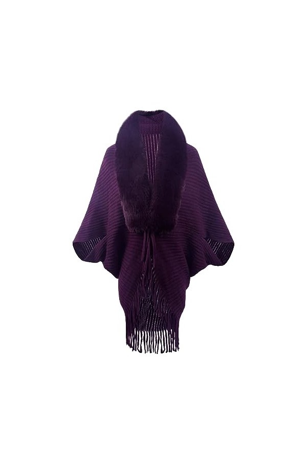 Poncho Cape Front Ouvert avec Col en Fausse Fourrure Femme Poncho dhiver Mode Manteau Cardigan