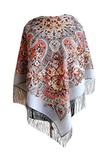 Écharpe Pawlow Pavlovo Posad - Pour femme - 100 % laine - Avec cachemire et fleurs - Avec franges en soie - Qualité supérieur