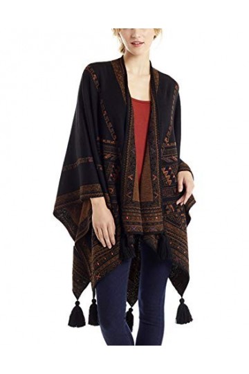 Invisible World Poncho Femme Laine dAlpaga Bébé 100% Cape Hiver Automne Réversible Brodé à la Main Kilim Marron