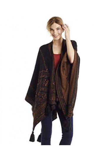 Invisible World Poncho Femme Laine dAlpaga Bébé 100% Cape Hiver Automne Réversible Brodé à la Main Kilim Marron