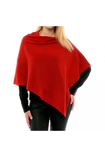 LES POULETTES - Poncho 100% Cachemire 2 Fils Classics - Rouge Profond