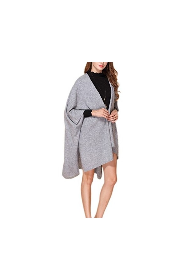 prettystern 100% cachemire uni-couleur poncho étole écharpe pour les femmes chaudes câlin boutons - gris clair