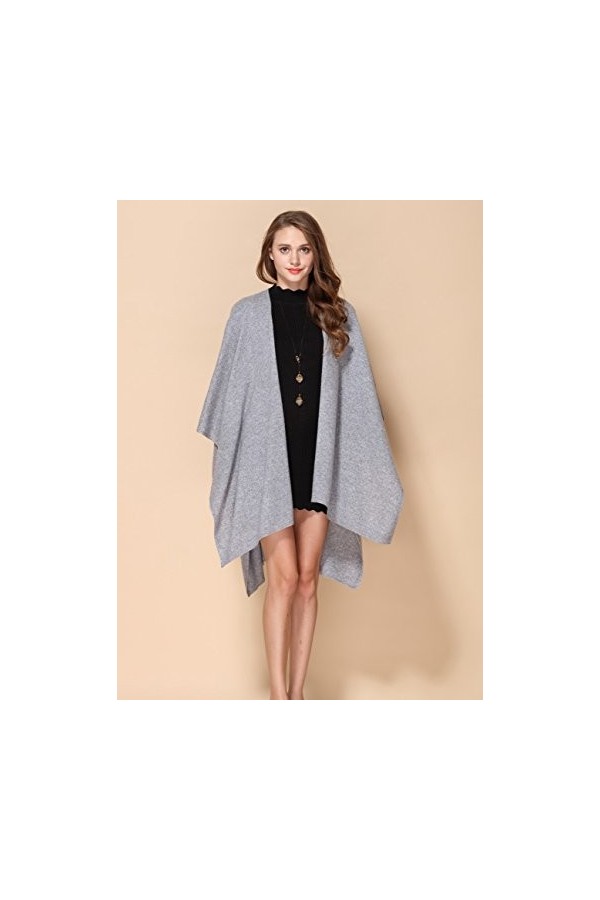 prettystern 100% cachemire uni-couleur poncho étole écharpe pour les femmes chaudes câlin boutons - gris clair