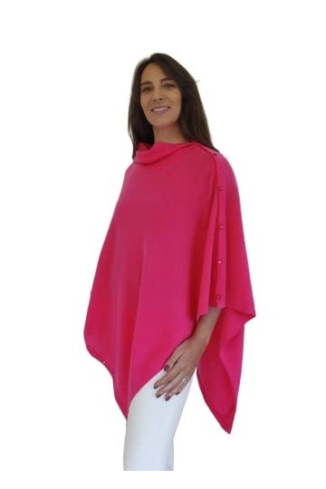 Mimi & Thomas Poncho châle rose fluo 100 % cachemire avec boutons, rose, taille unique