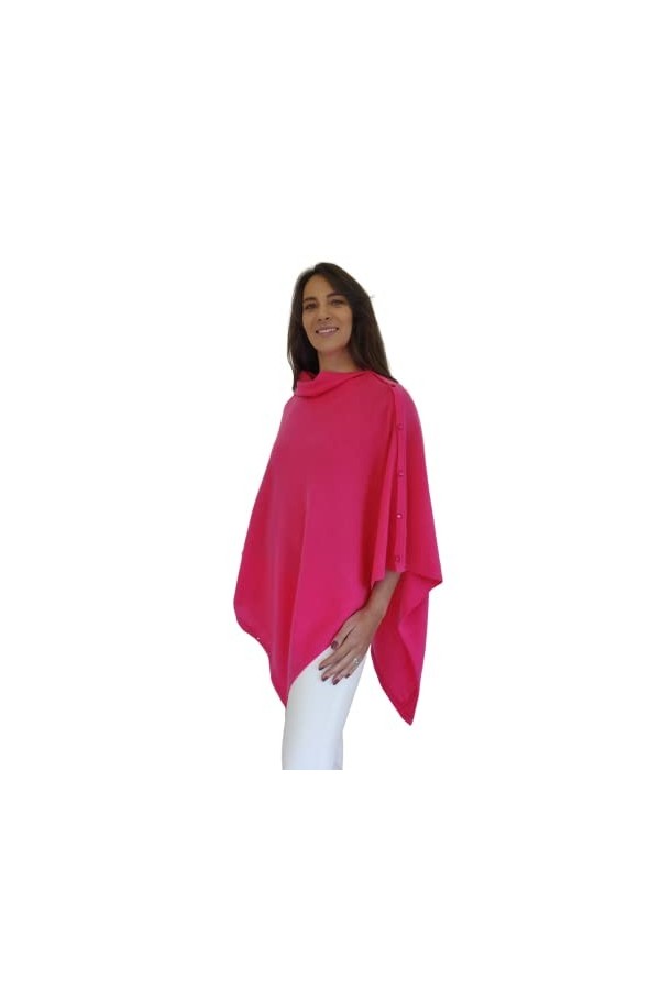 Mimi & Thomas Poncho châle rose fluo 100 % cachemire avec boutons, rose, taille unique