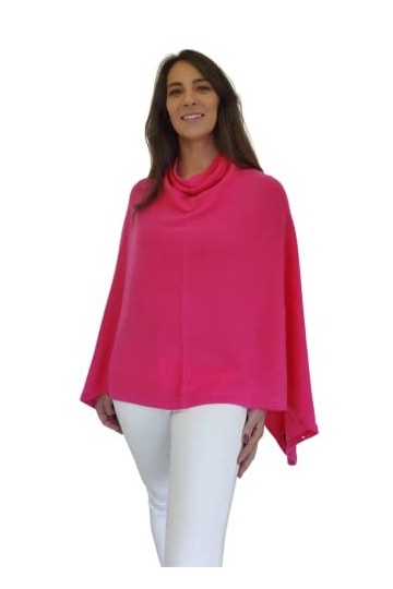 Mimi & Thomas Poncho châle rose fluo 100 % cachemire avec boutons, rose, taille unique
