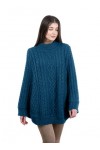 SAOL Poncho irlandais Aran 100 % laine mérinos pour femme, bleu sarcelle, Small-medium