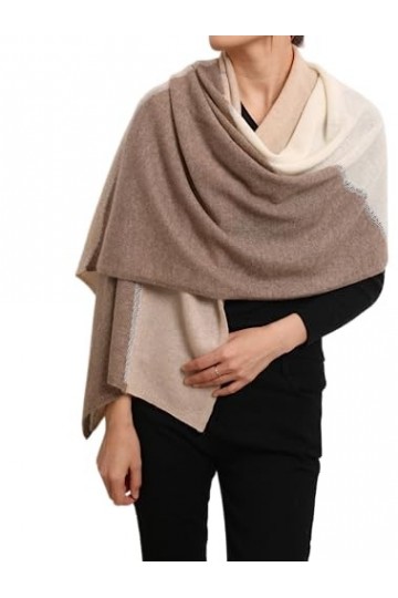 prettystern 100% cachemire Echarpe femme Cashmere Poncho Doux et chaud avec contraste de couleurs de fils argentés brillants 