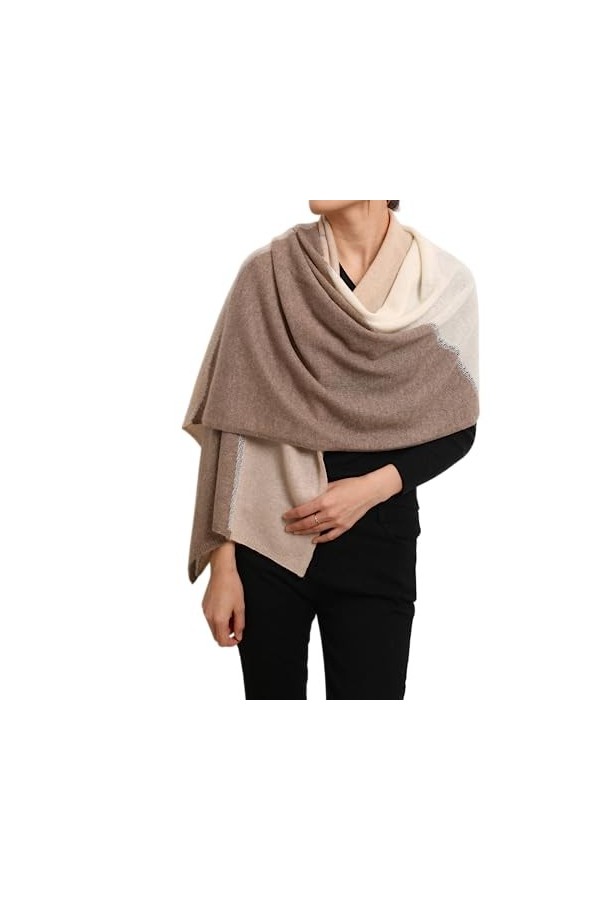 prettystern 100% cachemire Echarpe femme Cashmere Poncho Doux et chaud avec contraste de couleurs de fils argentés brillants 