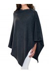 Mimi & Thomas Charcoal Grey Gris 100% Pure Cashmere Ponchos Wraps Shawls with Buttons in Gift Box
