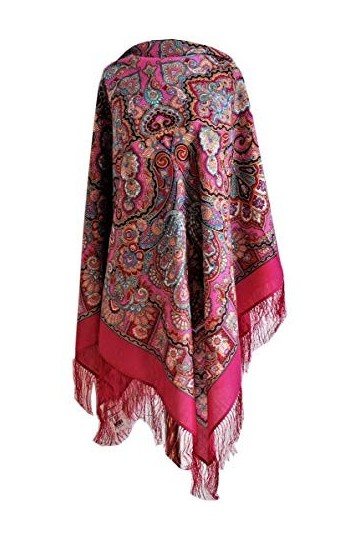 Belle grand authentique rose russe Pavlovo Posad Femme Echarpe Châle Etole Paisley Folk 100% laine avec des franges de soie 1