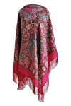 Belle grand authentique rose russe Pavlovo Posad Femme Echarpe Châle Etole Paisley Folk 100% laine avec des franges de soie 1