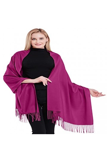 CJ Apparel Couleur Unique Style Tissé en Sergé 100% Cachemire Châle Echarpe Manteau Etole Plaid Pashmina Nouvelle Fuchsia Vi