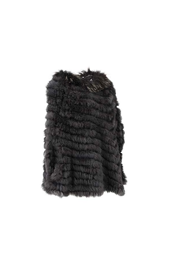 HEIZZI Naturel Pullover Tricoté Fourrure de Lapin Poncho avec Fourrure de Raton Laveur