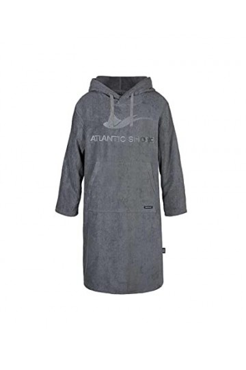 ATLANTIC SHORE Poncho de surf ☆ Poncho de bain avec capuche en 100 % coton ➤ Unisexe | Manches longues ➤ Gris | Middle 140-1