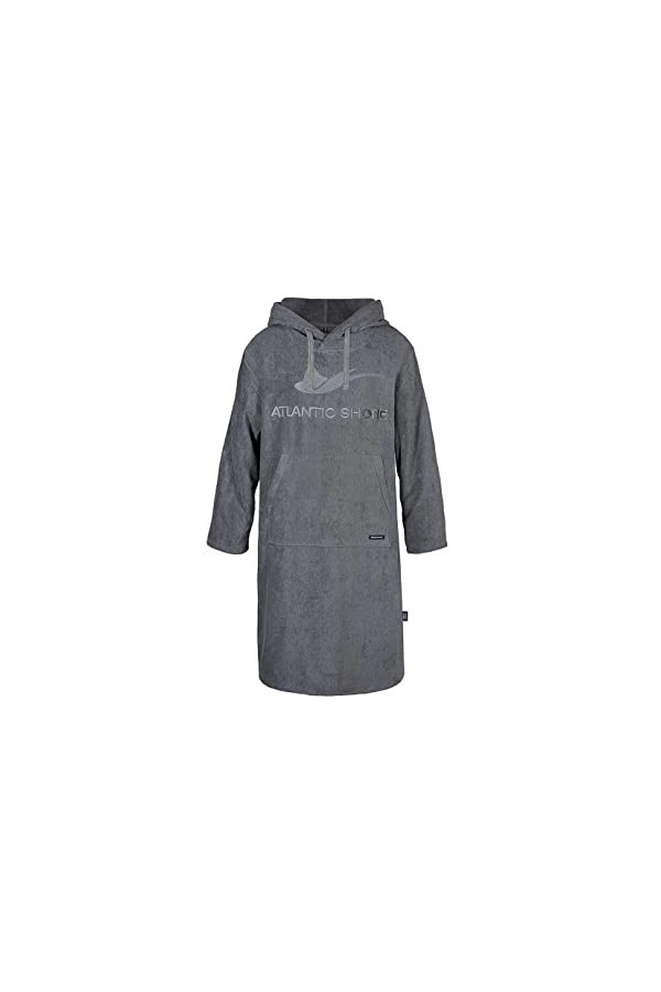 ATLANTIC SHORE Poncho de surf ☆ Poncho de bain avec capuche en 100 % coton ➤ Unisexe | Manches longues ➤ Gris | Middle 140-1