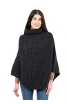 SAOL Poncho irlandais Aran 100 % laine mérinos pour femme, charbon, Taille Unique