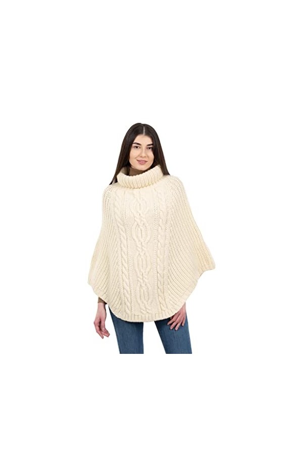 SAOL Poncho irlandais Aran 100 % laine mérinos pour femme, charbon, Taille Unique