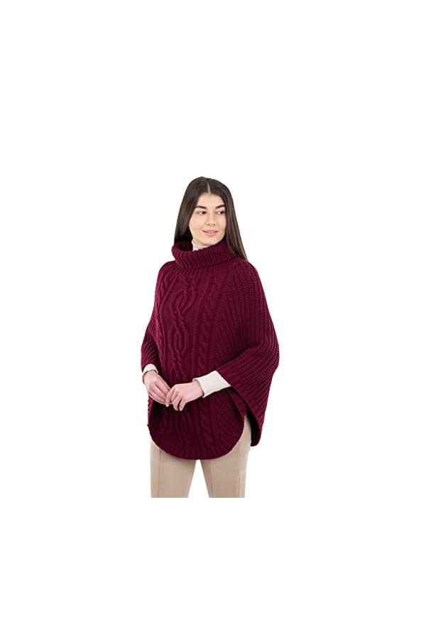 SAOL Poncho irlandais Aran 100 % laine mérinos pour femme, charbon, Taille Unique