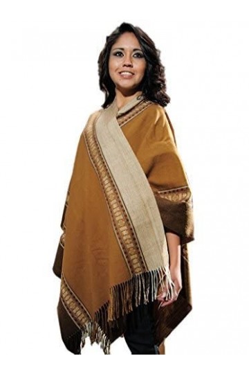 Gamboa - Ruana alpaga pour femme - Marron avec franges élégantes - Marron - Taille Unique
