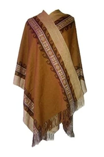 Gamboa - Ruana alpaga pour femme - Marron avec franges élégantes - Marron - Taille Unique