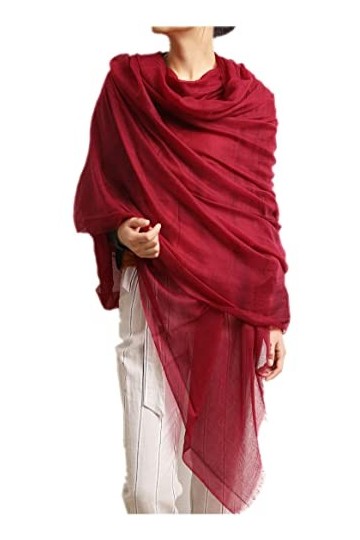 prettystern Femme 100% cachemire pashmina plume anneau léger étole frangée faite de fils de cachemire 200 fils fin rouge vin 