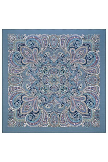 Châle Pawlow Pavlovo Posad Écharpe pour femme 100 % laine avec cachemire et fleurs Bleu 125 cm x 125 cm, bleu