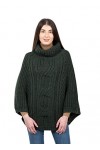 SAOL Poncho en tricot torsadé pour femme 100 % laine mérinos, vert militaire, taille unique