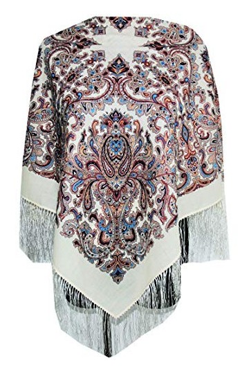 Pavlovo-Posad Châle écharpe en tissu pour femme écharpe en châle 100% laine 89cm x 89cm écru