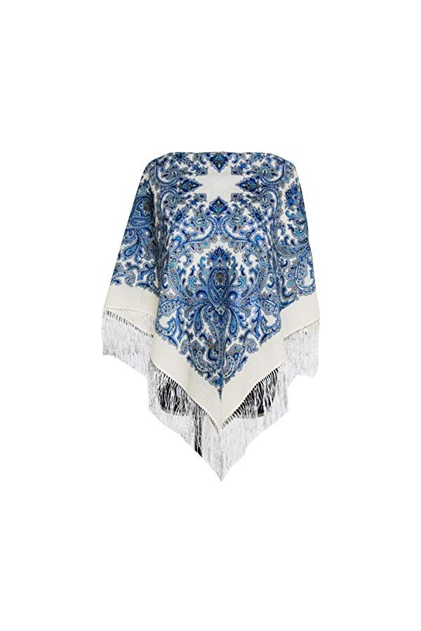 Pavlovo-Posad Châle écharpe en tissu pour femme écharpe en châle 100% laine 89cm x 89cm écru