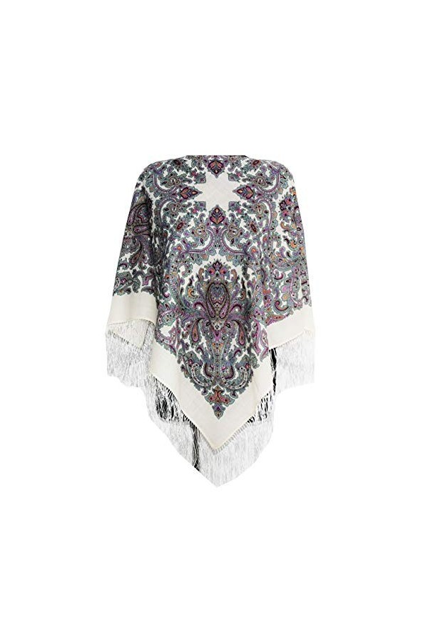 Pavlovo-Posad Châle écharpe en tissu pour femme écharpe en châle 100% laine 89cm x 89cm écru